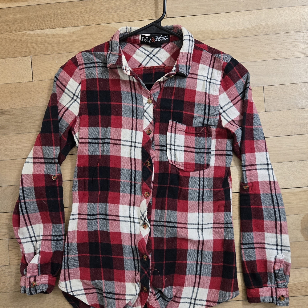 Polly & Esther Women's Red and Black Plaid Shirt